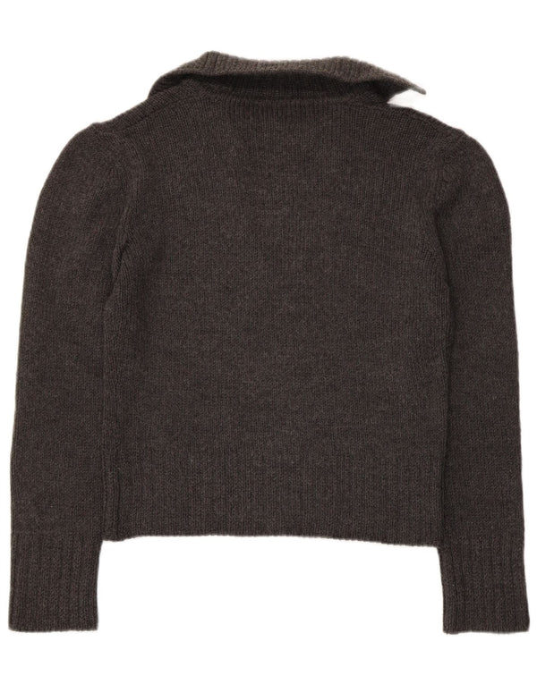 Max & Co. Pull court à col polo pour femme UK 14 Grande laine vierge grise