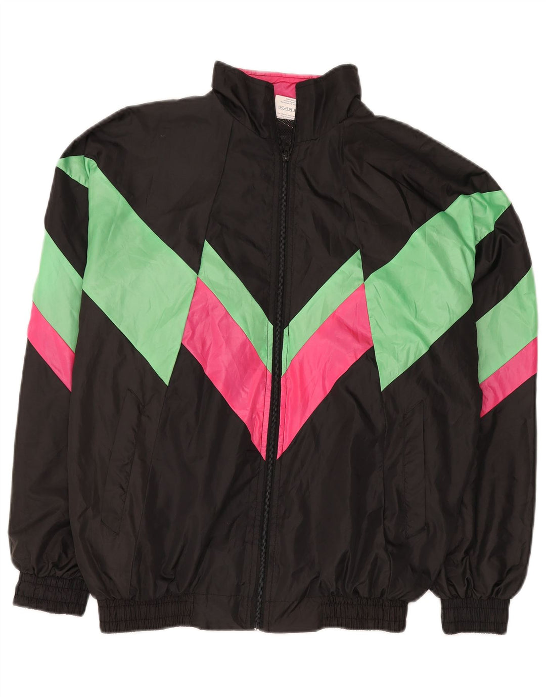 vintage Mens Survêtement Top Veste XL Noir Colourblock Polyester