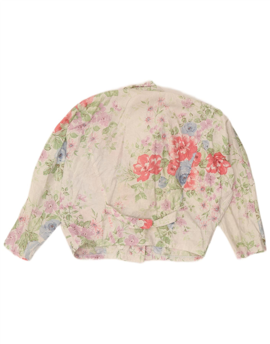 VINTAGE Femmes Crop 3/4 Manches Blazer Veste UK 14 Moyen Blanc Floral