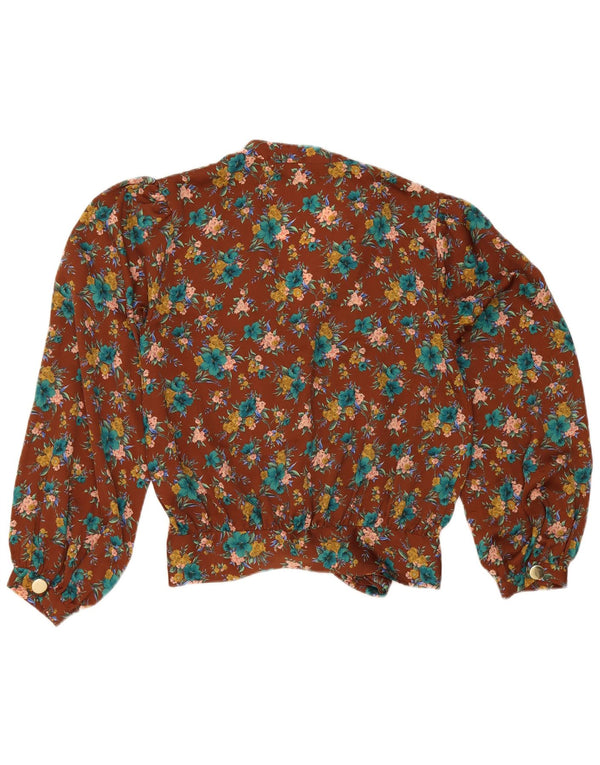 Zara Femme Chemise Blouse UK 10 Petit Marron Floral Polyester