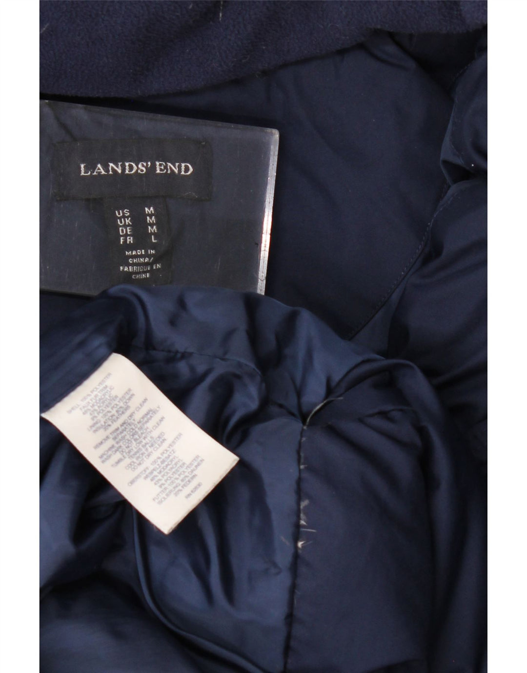 Lands End Manteau rembourré à capuche pour femme UK 14 Bleu marine moyen Polyester
