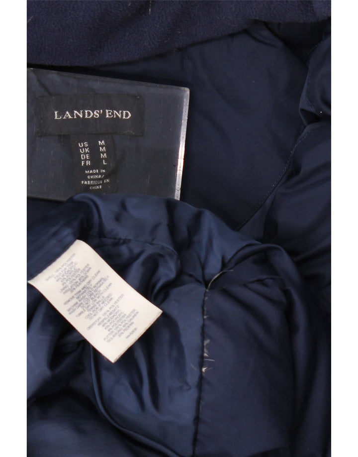 Lands End Manteau rembourré à capuche pour femme UK 14 Bleu marine moyen Polyester
