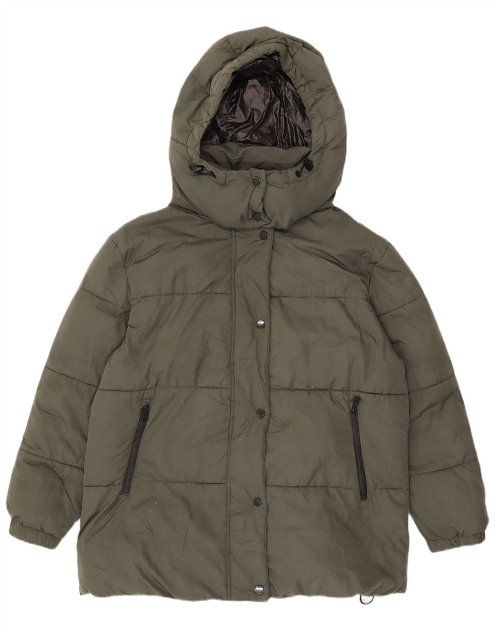 Zara Veste matelassée surdimensionnée à capuche pour femme UK 14 Polyester vert moyen