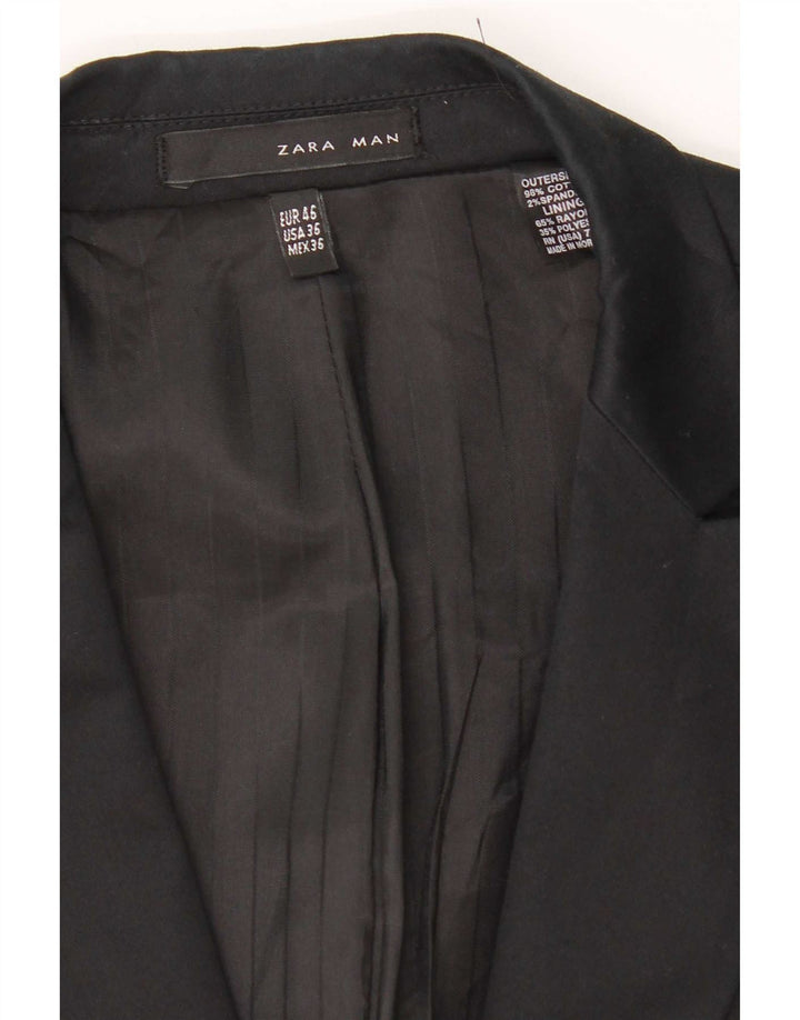 Zara Veste Blazer 1 Bouton Homme EU 46 Petit Coton Noir