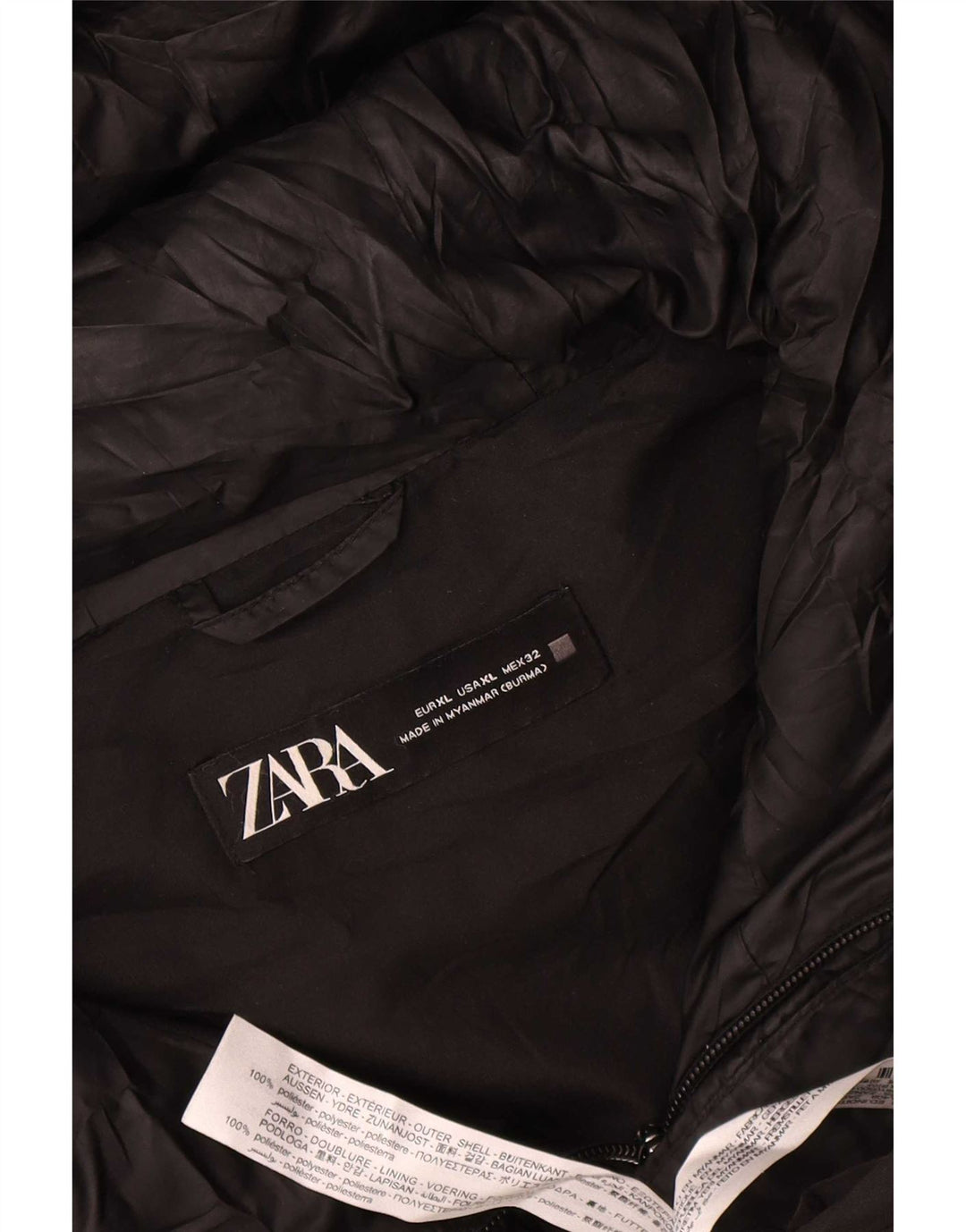 Zara Veste matelassée à capuche pour femme UK 18 XL Noir Polyester