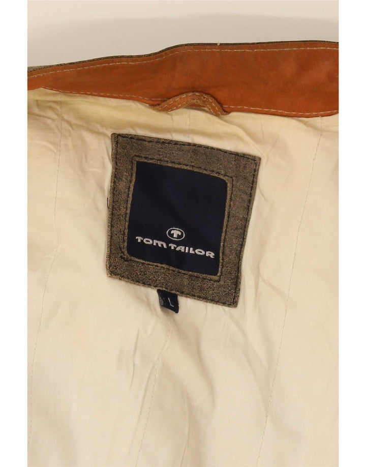 Tom Tailor Veste en cuir pour homme UK 40 Large Gris Colorblock