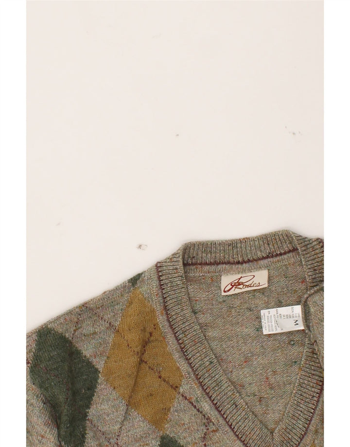 RODES Pull Col V Homme Gris Moyen Argyle/Diamant Laine