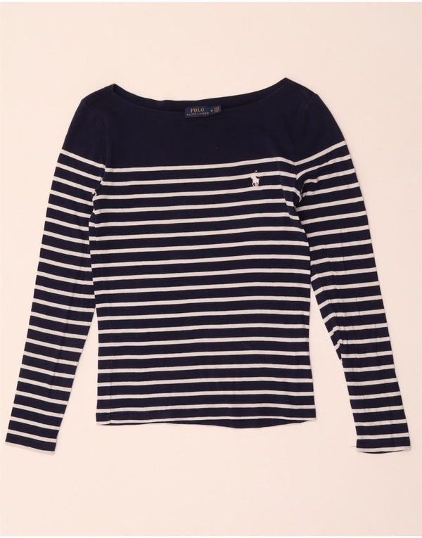 Polo Ralph Lauren Womens Top Long Sleeve UK 12 Medium Navy Blue Striped