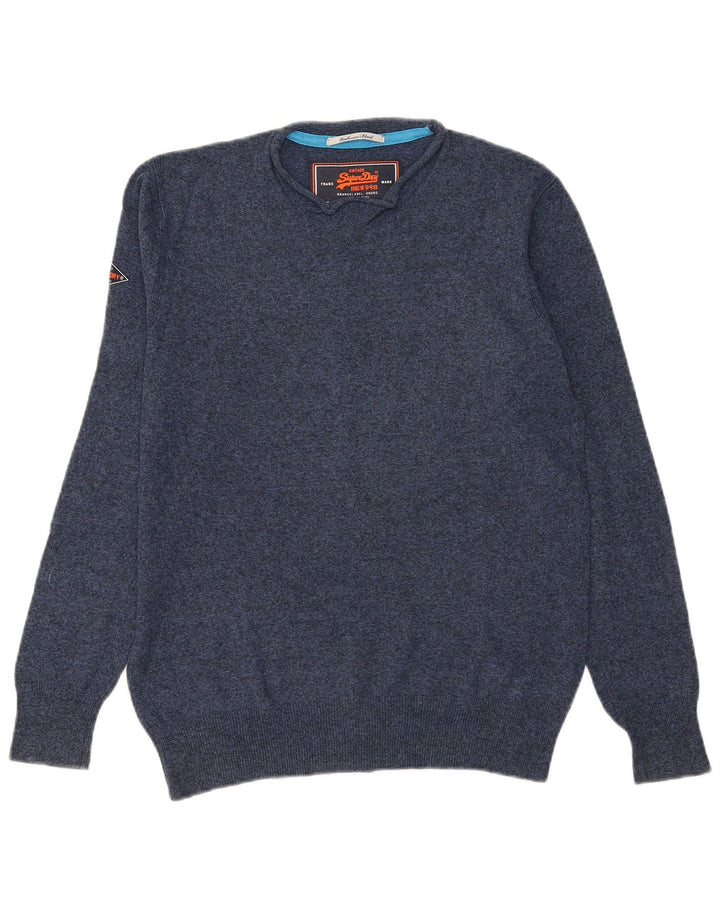 Superdry Pull à col rond en coton moucheté bleu marine moyen