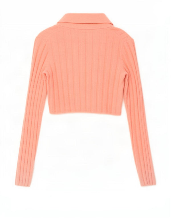 Zara Womens Crop Front Tie Cardigan Top UK 10 Petit Nylon Rose