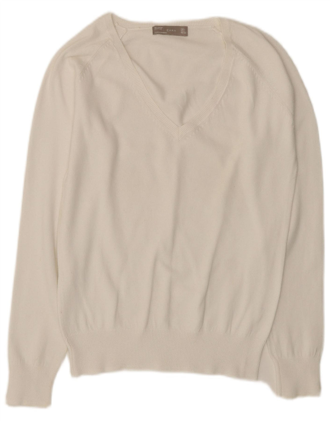 ZARA Pull col en V pour femme UK 14 Large Blanc