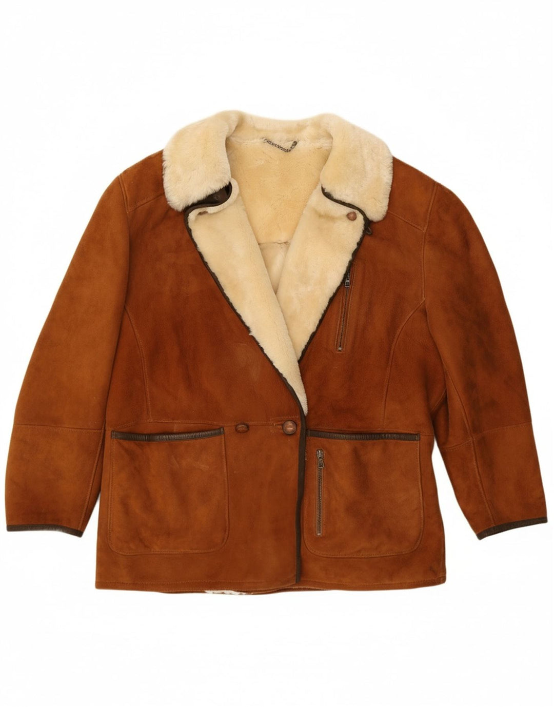 GALLOTTI Womens Shearling Jacket IT 52 2XL Brown Shearling