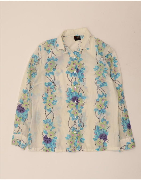 Chemise Femme Vintage IT 48 XL Bleu Floral Synthétique
