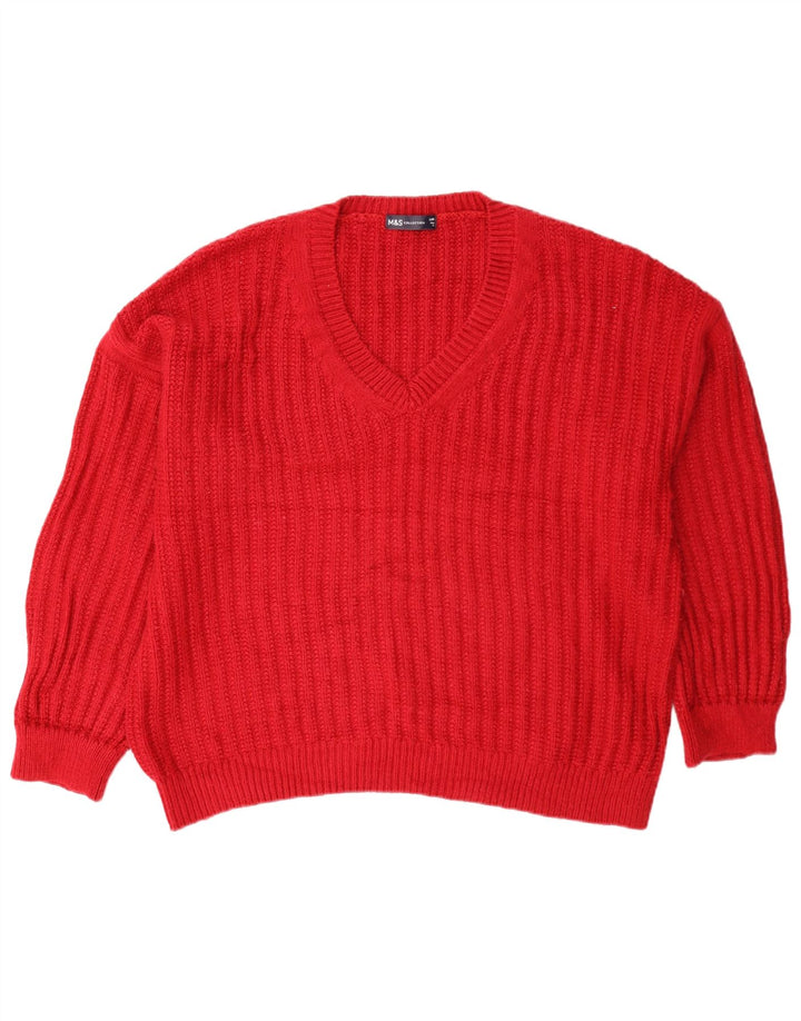 Marks & Spencer Pull surdimensionné à col en V pour femme UK 16 Large Rouge