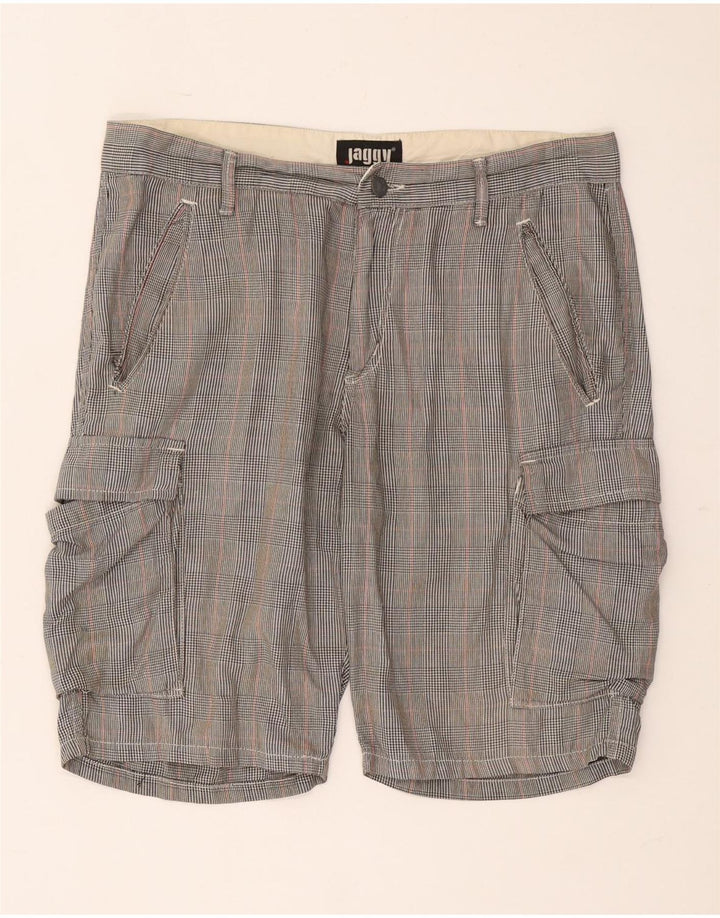 Jaggy Short Cargo Homme W33 Coton Pied-de-Poule Gris Moyen