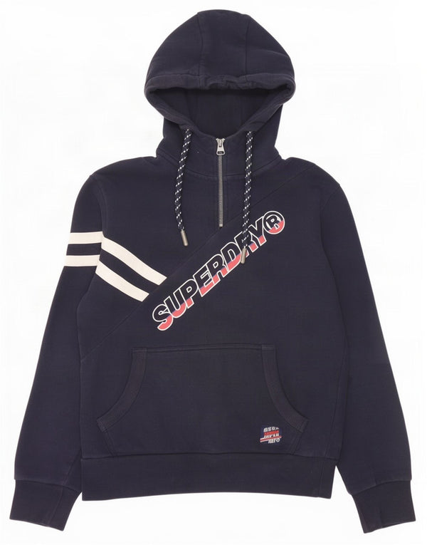 Superdry Mens Graphic Zip Neck Hoodie Jumper Small Navy Blue Colourblock