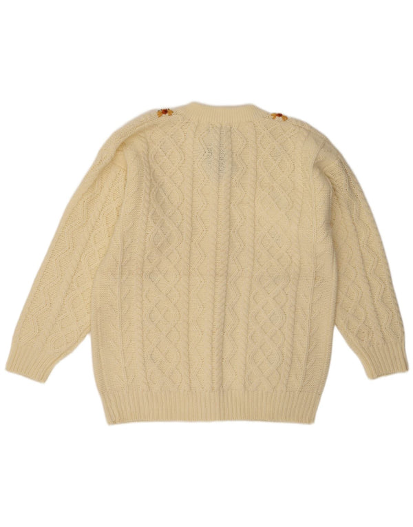 Avant Garde Cardigan Femme Taille Unique Acrylique Floral Blanc Cassé