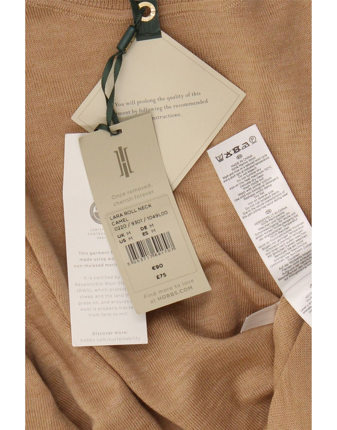 Hobbs Pull col roulé pour femme UK 14 Laine mérinos Marron moyen