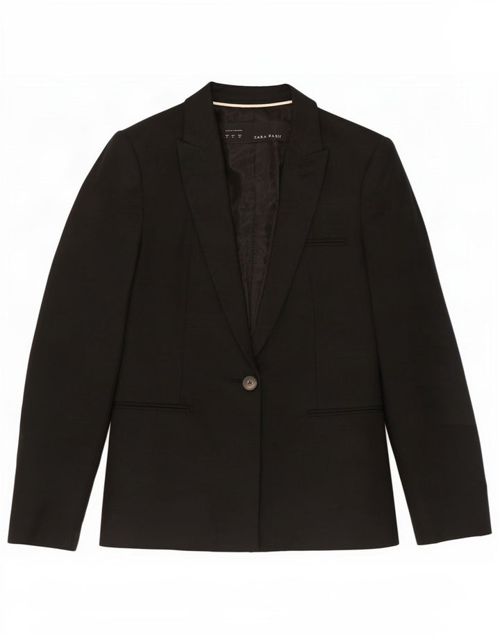Zara Femme 1 Bouton Blazer Veste UK 12 Moyen Noir Polyester