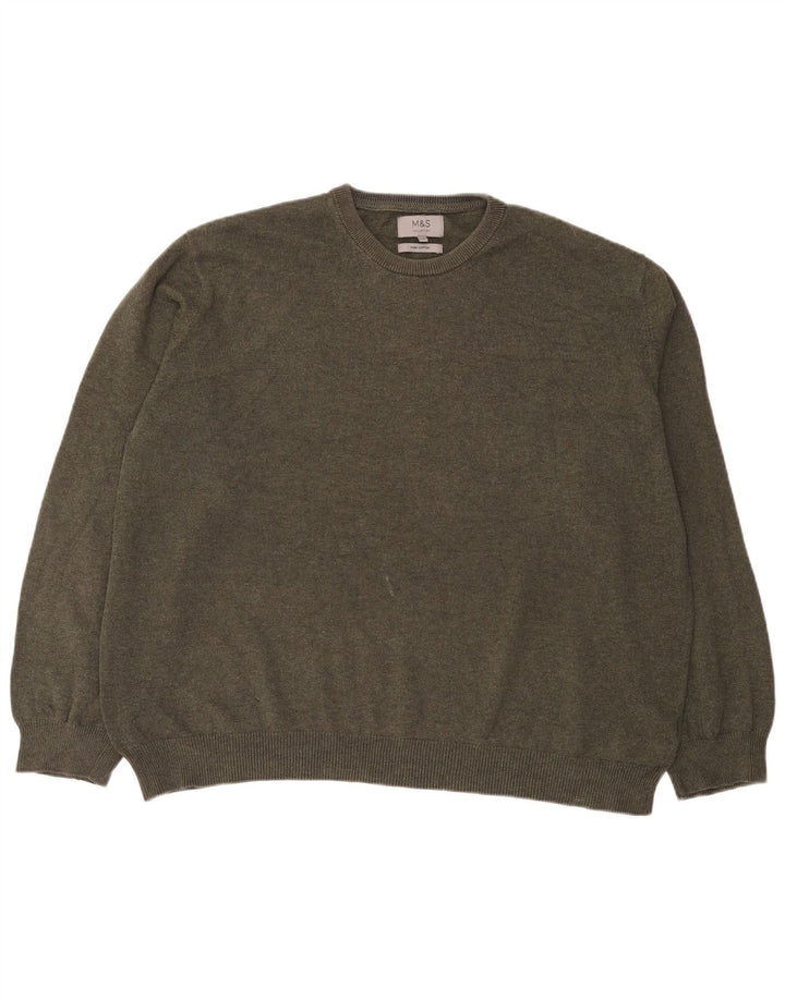 Marks & Spencer Pull à col rond pour homme 2XL en coton kaki