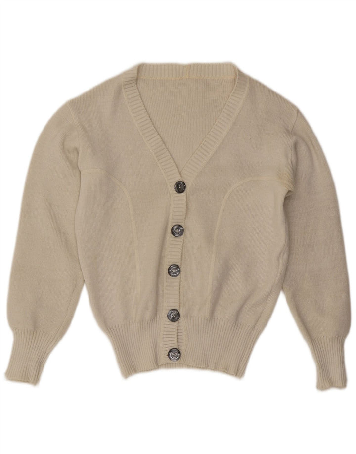 vintage Femme Cardigan Pull UK 12 Moyen Off White