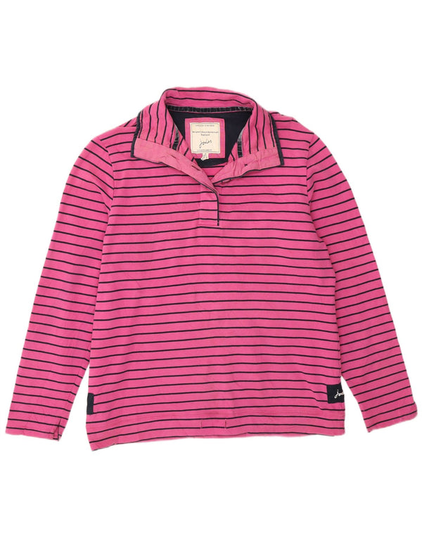 Joules Womens Button Neck Sweatshirt Jumper UK 14 Large Rose Rayé Coton