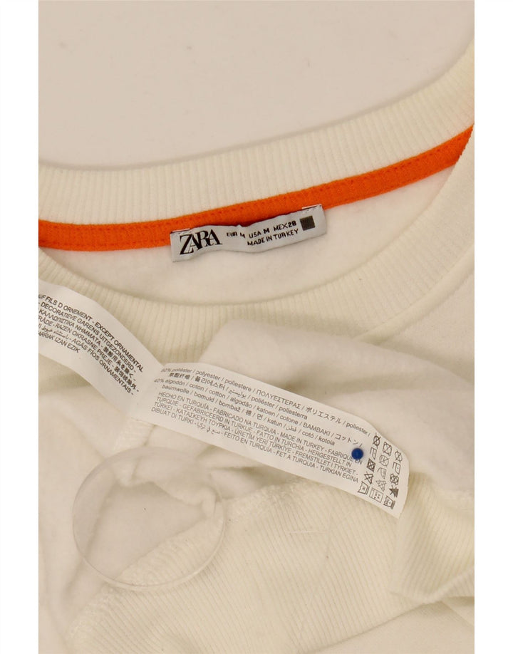 Zara Womens Graphic Sweatshirt Jumper UK 14 Medium Blanc Polyester