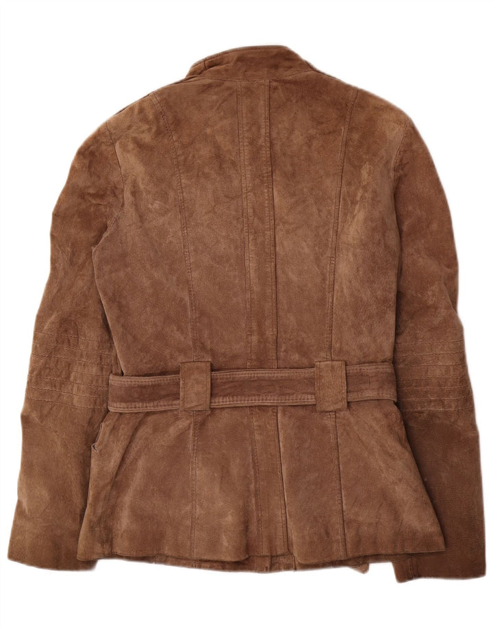 Zara Veste utilitaire en daim pour femme UK 12 Cuir marron moyen