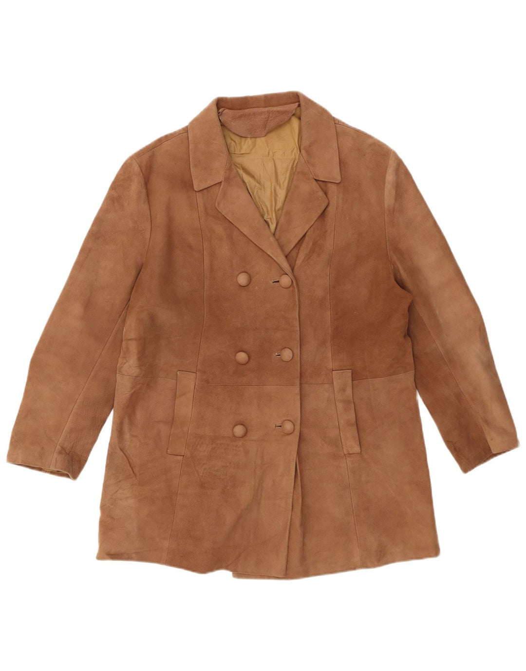 VINTAGE Femme Daim Double Breasted Manteau EU 50 3XL Cuir Marron