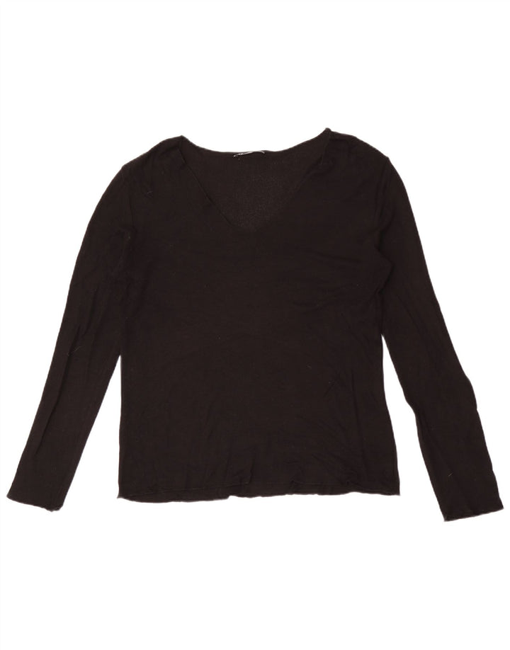 Zara Femme Top Manches Longues UK 14 Large Noir Viscose