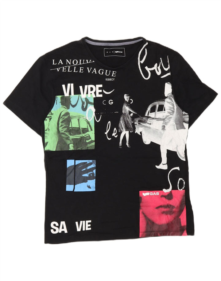 GAS T-Shirt Graphique Homme Noir Moyen Coton