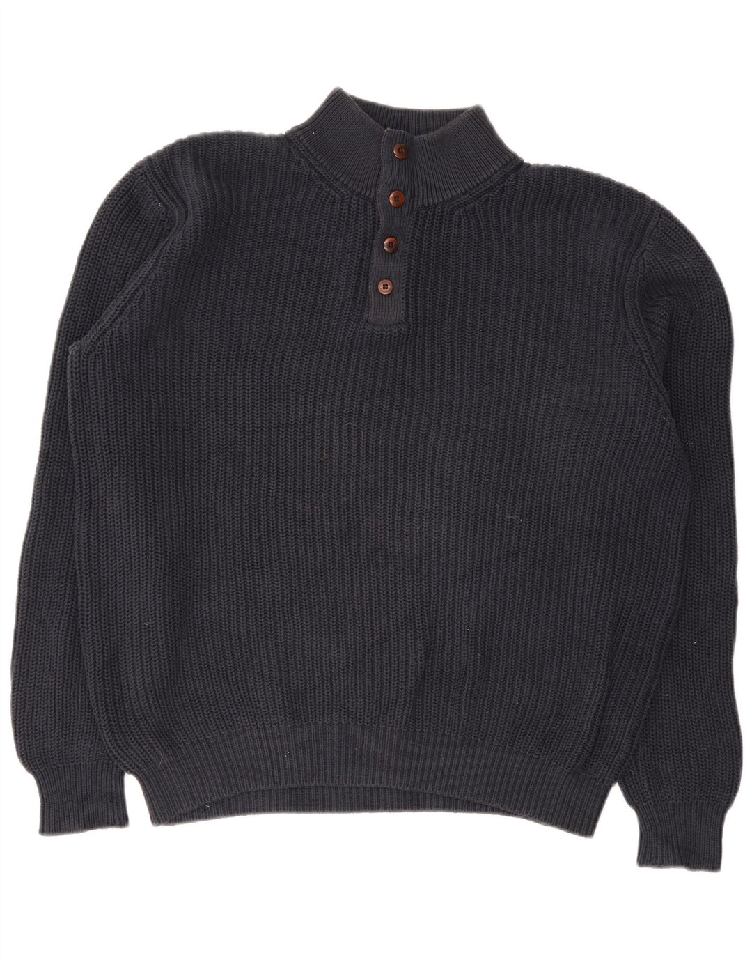 L.L.Bean Pull à col boutonné pour homme en coton bleu marine