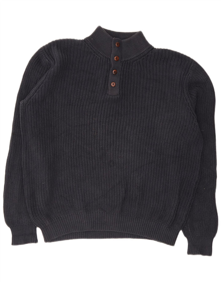 L.L.Bean Pull à col boutonné pour homme en coton bleu marine