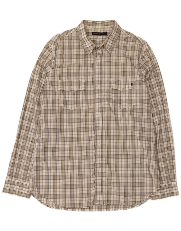 French Connection Mens Shirt Large Beige Check Cotton