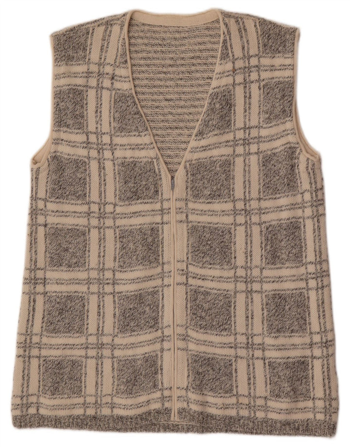 vintage Mens Cardigan sans manches Pull Petit Gris Check