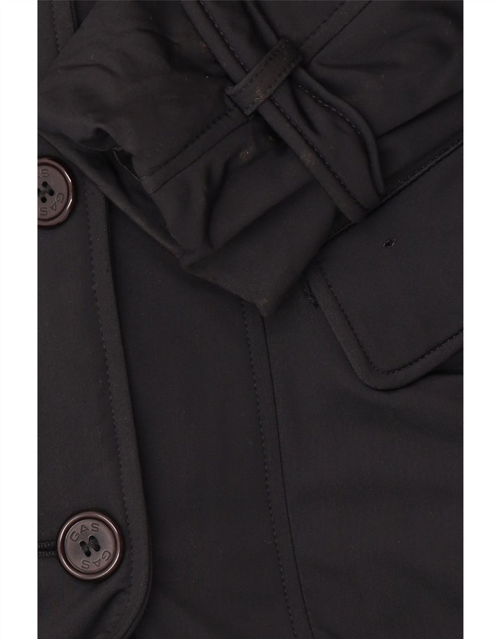 GAS Trench-Coat Double Boutonnage Femme UK 10 Petit Noir Polyamide