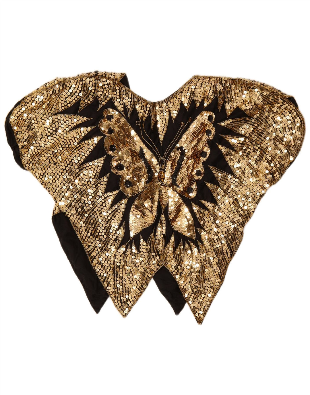 vintage Femmes Batwing Sequin Blouse Top UK 12 Papillon Doré Moyen