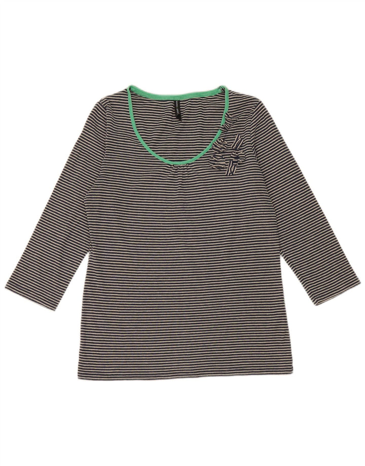 Marks & Spencer Haut à manches 3/4 pour femme UK 14 Bleu marine moyen à fines rayures
