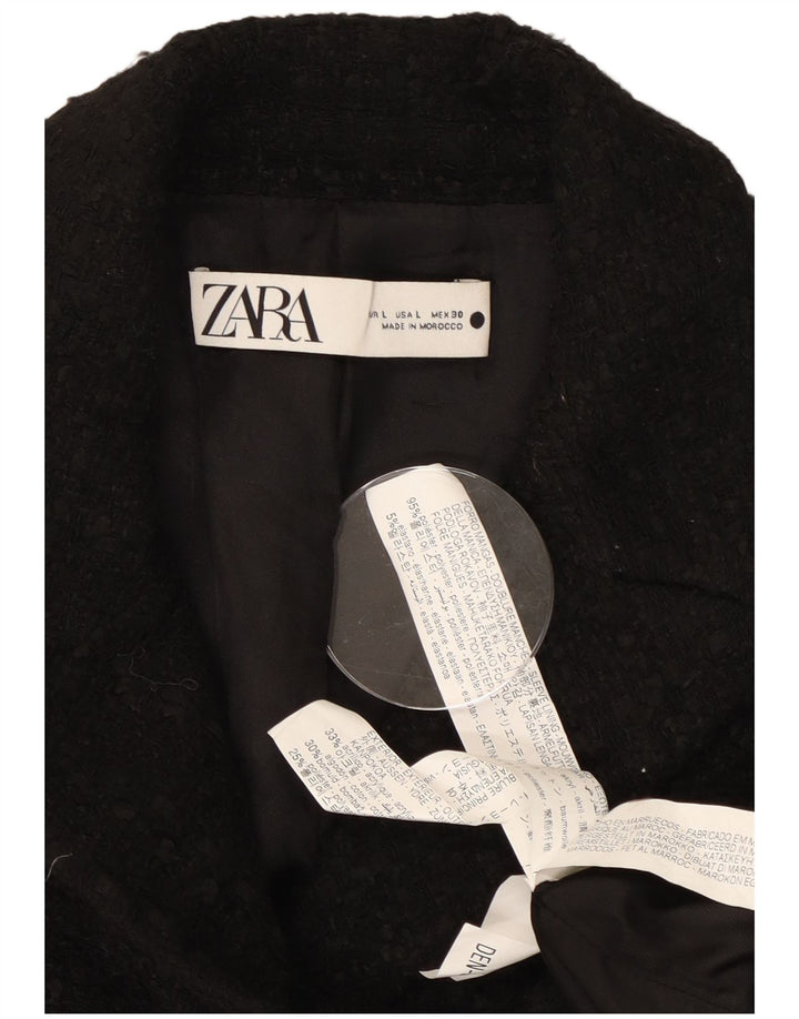 Zara Womens Crop Double Breasted Blazer Veste UK 16 Grand Noir Polyester