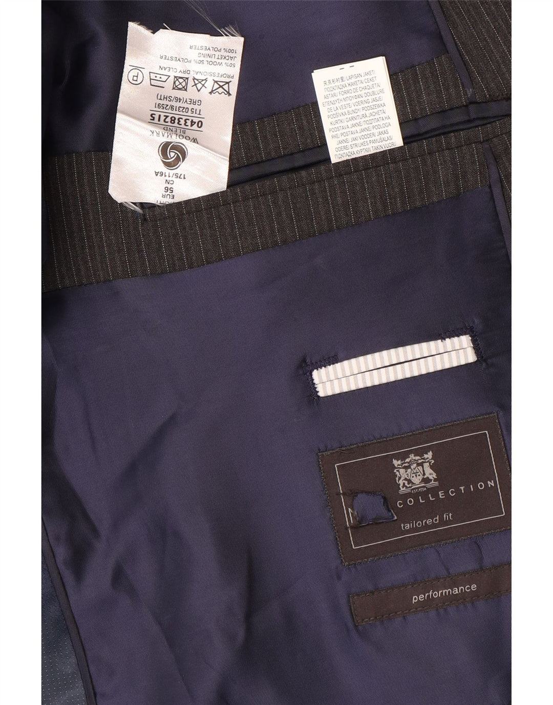 Marks & Spencer Veste blazer courte à 2 boutons pour homme EU 56 3XL Gris à fines rayures