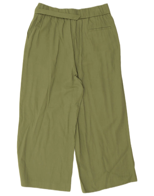 Oasis Pantalon Capri Taille Haute Jambe Large pour Femme UK 12 Medium W28 L22 Vert
