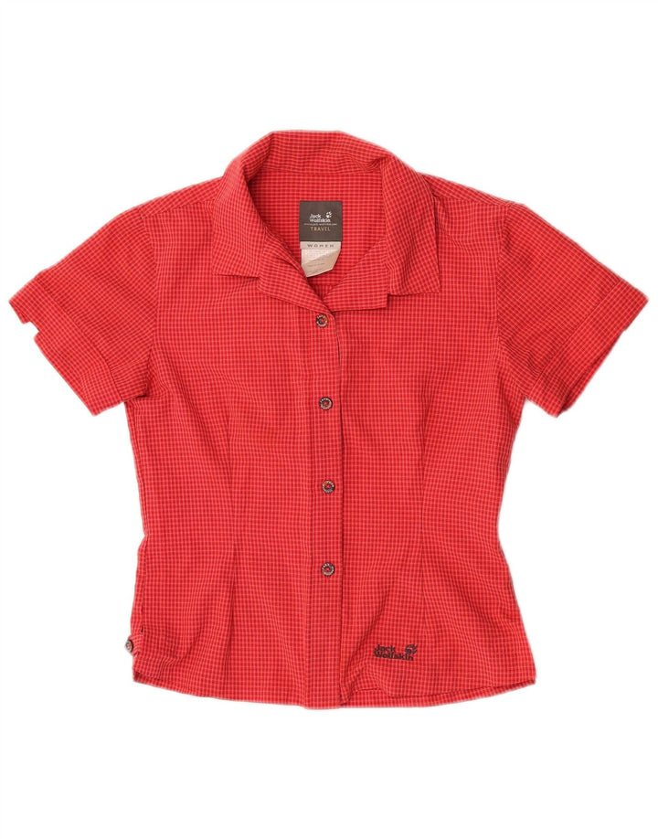 Jack Wolfskin Chemise à manches courtes pour femme UK 8 Petit carreaux rouges Polyester