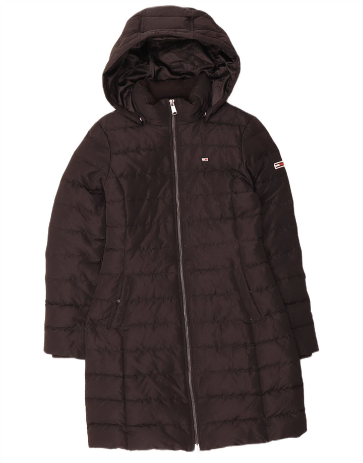Tommy Hilfiger Manteau rembourré à capuche pour femme UK 10 Petit Noir Polyester