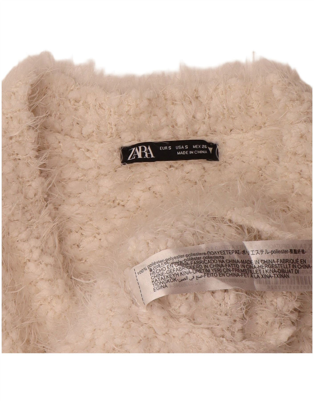 Zara Womens Crop Crew Neck Jumper Pull UK 10 Petit Blanc Polyester