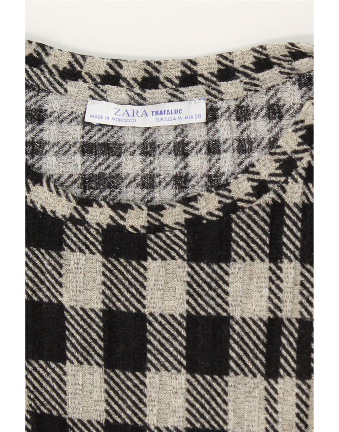 Zara Robe à volants en tricot pour femme UK 12 Gris moyen à carreaux