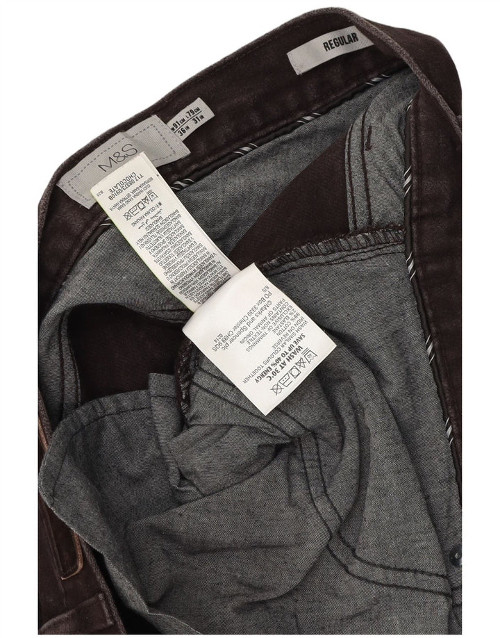 Marks & Spencer Pantalon décontracté régulier pour homme W36 L31 Marron Coton