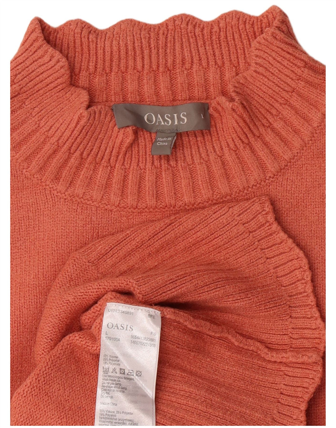 Oasis Pull col roulé pour femme UK 16 Large Orange Viscose