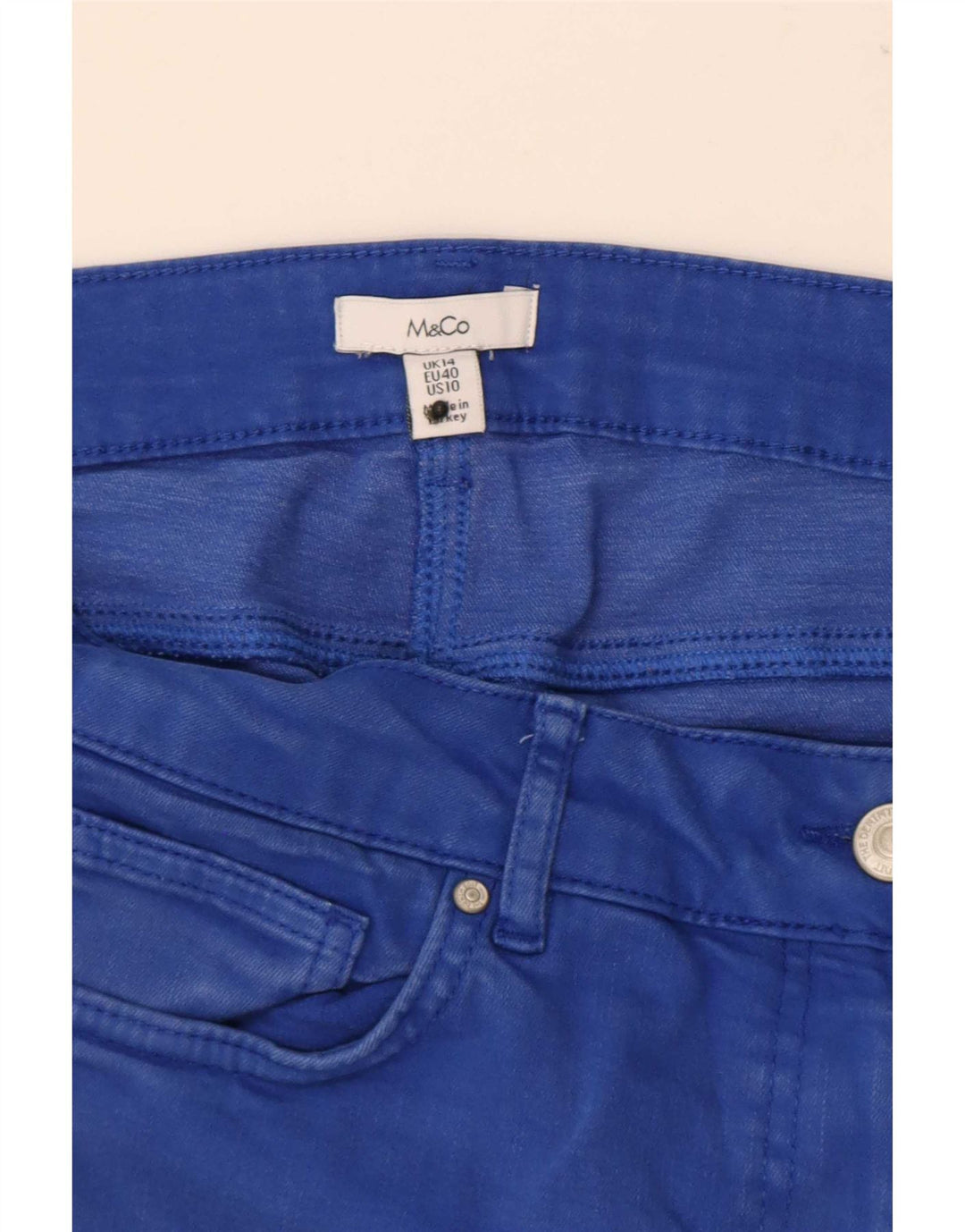 M&Co Jean court pour femme UK 14 Large W34 L24 Bleu