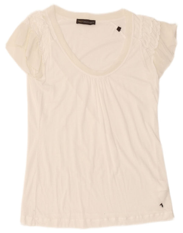 Trussardi T-shirt régulier à manches courtes pour femme UK 10 Small Blanc Lyocell