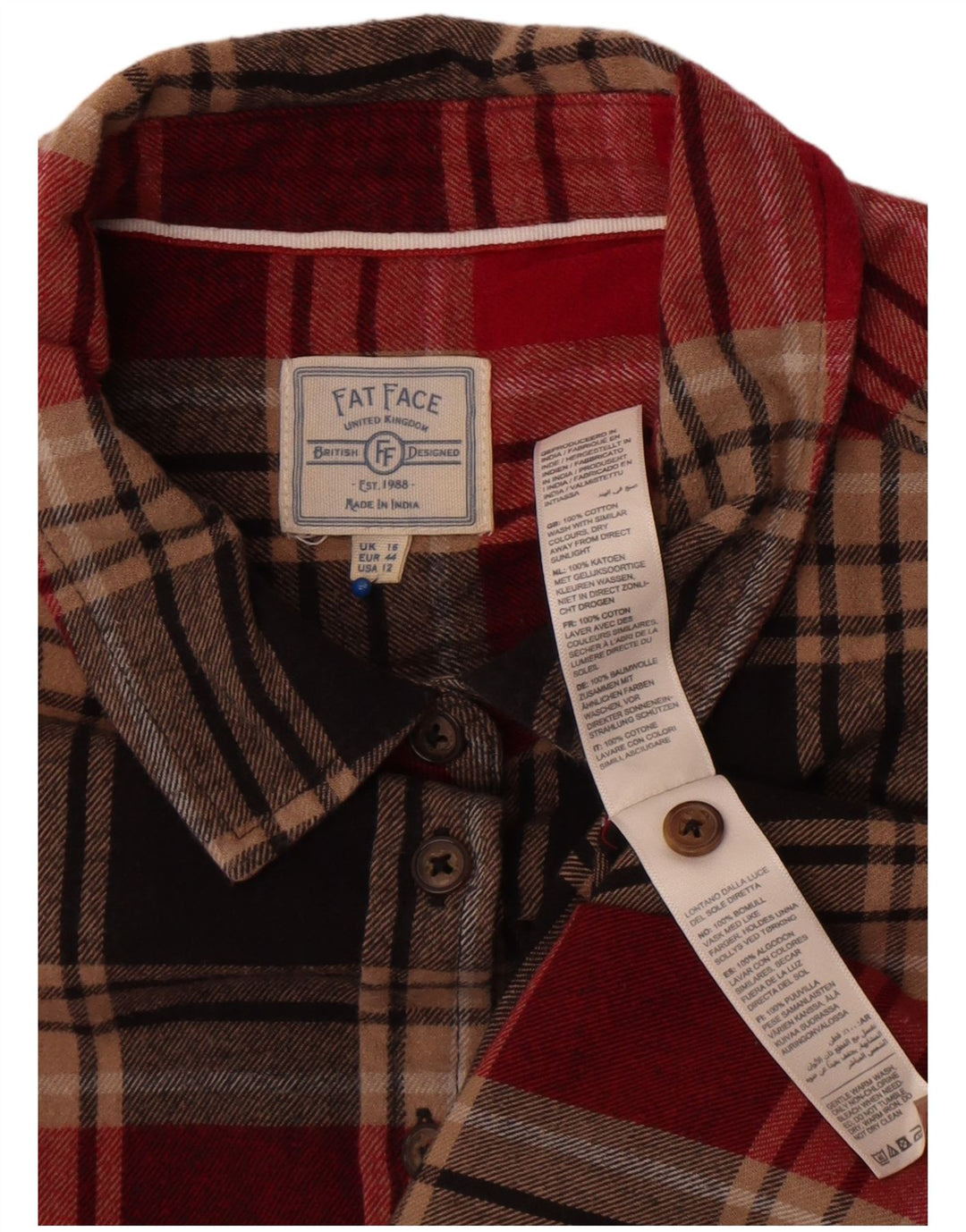 Fat Face Chemise en flanelle pour femme UK 16 Grand coton à carreaux rouges